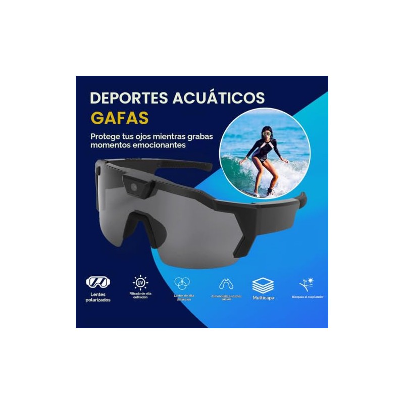 Gafas con Cámara Inteligente, Cámara Deportiva HD 1080P de 12