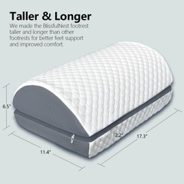 BlissfulNest Foot Rest Pillow for Under Desk at Work Office Footrest High Density Memory Foam Cooling Fabric Height Adjustable Foot Elevation Firm Feet Rest