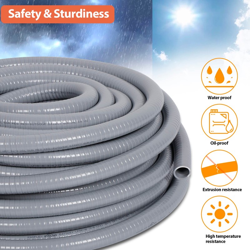 Neorexon Liquid-Tight Conduit and Connector Kit 1/2inch 150ft, Flexible Non