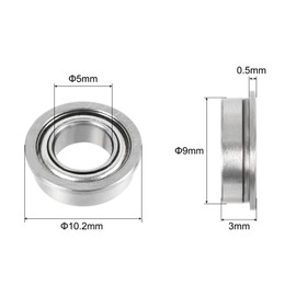 QUARKZMAN MF95ZZ Flanged Ball Bearing 5 x 9 x 3 mm Double Shielded Chrome Steel Flange Bearing Pack of 4