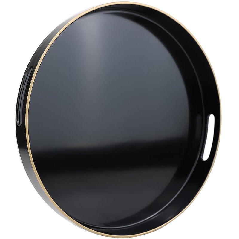 Omuriko Black Round Decorative Tray with Handles, 13" Versatile Serving