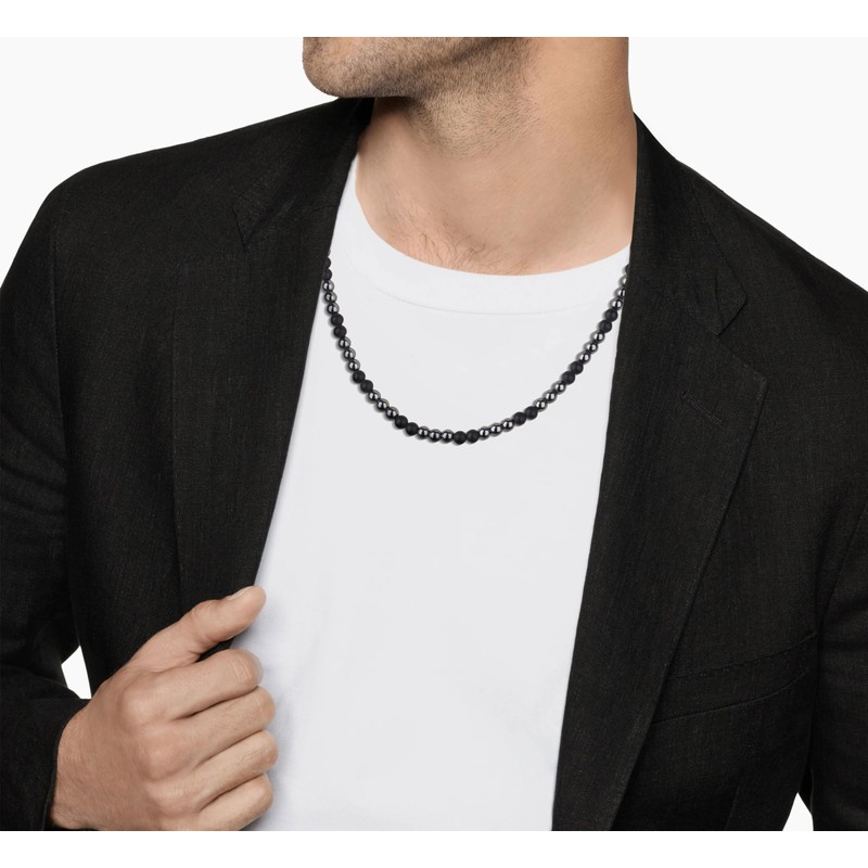 GAVU Men's Simple Crystal Necklace, Stone, Hematite mats onyx Hematite