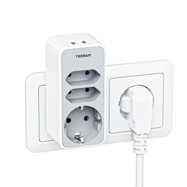 TESSAN Doppelstecker für Steckdose, 5 in 1 Mehrfachstecker für Steckdose, Steckdosenadapter 3Fach mit 2 USB Steckdose, dreifachsteckdose für doppelsteckdose mit USB Stecker, Grau, für Schulanfang