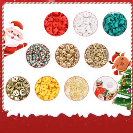 Nwvuop Christmas Clay Beads for Bracelet Making, Christmas Beads Christmas Bracelet Making Kit with Letter Beads, Christmas Charms