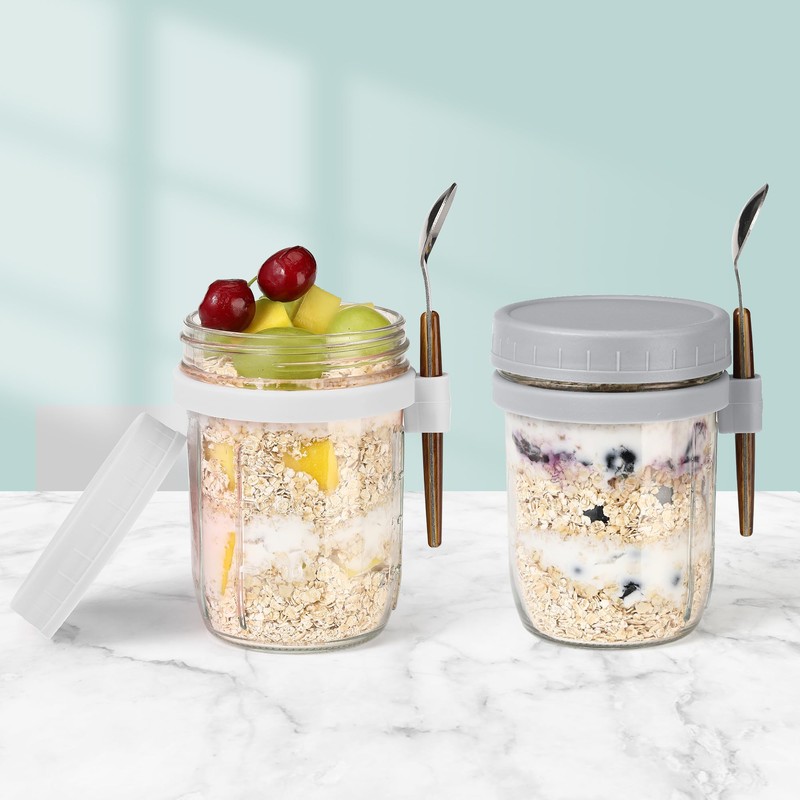 KAIZHOUZHOU 16oz Glass Mason Overnight Oats Jars, Cereal, Yogurt, Salad