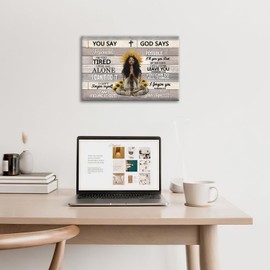 African American Wall Art, Black Woman Pictures Wall Decor, Black Girl Canvas Prints, God Says You Are Christian Painting, Inspirational Bible Verse Wall Artwork for Living room Bedroom 20"x16"