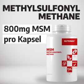 NUTRINAX MSM 365 Vegan Capsules 800 mg 1600 mg Methylsulfonylmethane per Daily Dose 365 Vegan Capsules No Magnesium Stearate No Additives High Dose Vegan