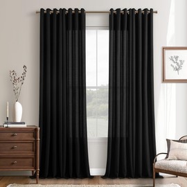 Black Curtains 90 Inches Long 2 Panels for Living Room Home Office Light Filtering Privacy Protection Grommet Linen Drapes Modern Farmhouse Neutral Semi Sheer 90 Inch Length Curtains for Bedroom