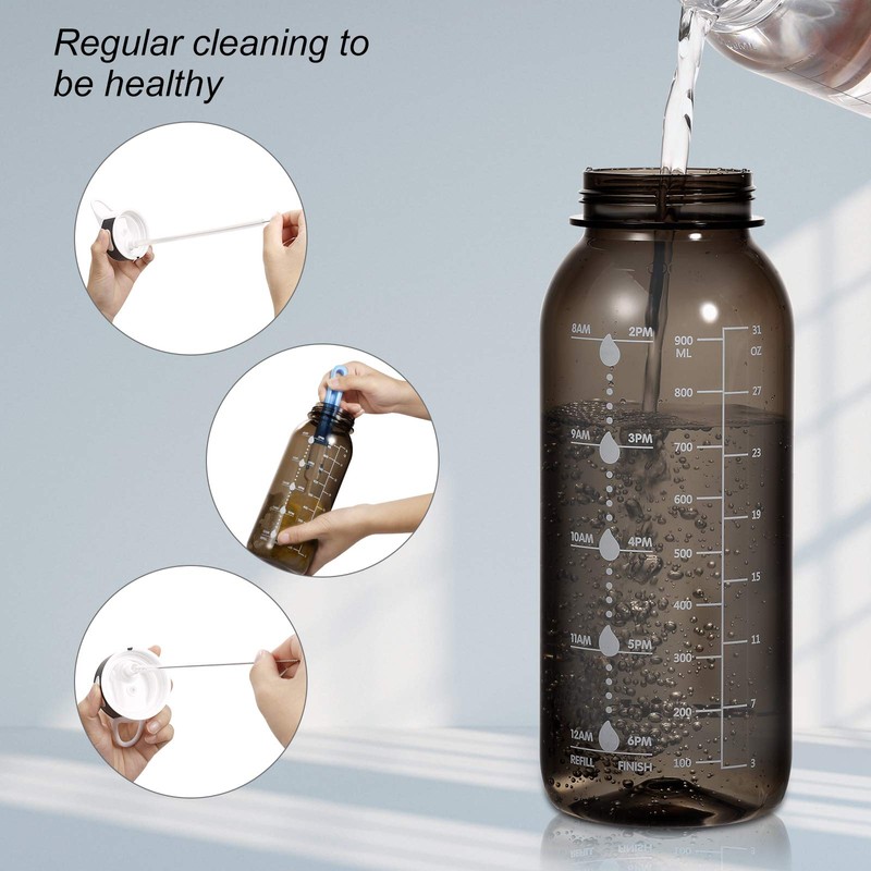 Ghonlzin water bottle, 1 litre sports bottle with time marking,