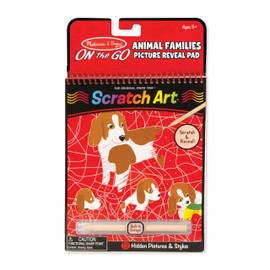 Melissa & Doug On the Go -Bloc de Actividades Scratch Art: Imágenes Ocultas de Familias de Animales, Lápiz Incluido