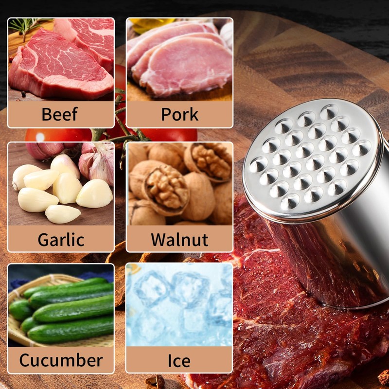MAXCOOK Meat Tenderizer, 304 Stainless Steel Meat Hammer with Wood