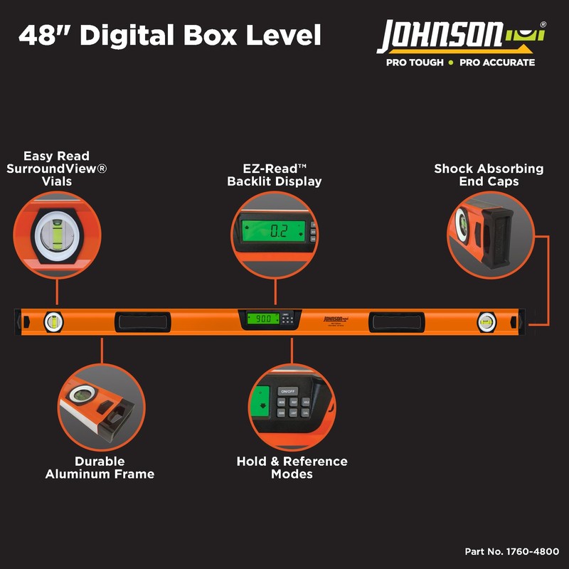 Johnson Level & Tool 1760-4800 Digital Box Level, 48", Orange,