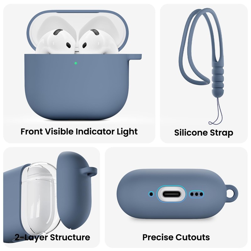 ORNARTO for AirPods 4 Case, Soft Silicone Full Protective Cover