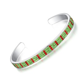MUYUU Christmas Cuff Bracelet, Silver Plated Red and Green Bracelet, Sparkly Crystal Bracelet For Women Fashion Jewelry