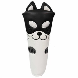 Putter Cover, Headcover, Compatible with 2 Balls, Mallet, Magnetic, Scotty Cameron, Odyssey, Pin Type, Akita, Husky, Koala, Cat (Black for Akita Inu Pin Type)