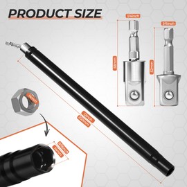Swozzto 9/16" (12inch) Hollow Socket with 360° Rotatable 1/2" Impact Grade Socket Adapter,Hollow Nut Driver with 1/4" Hex Shank,Suitable for Ceiling Long Thread Bolt Fastening Applications