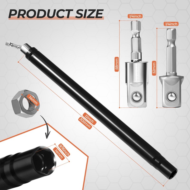 Swozzto 9/16" (12inch) Hollow Socket with 360° Rotatable 1/2" Impact