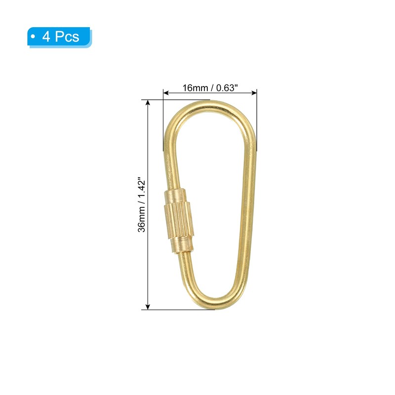 PATIKIL Brass Key Ring, Pack of 4 Screw Lock Carabiner