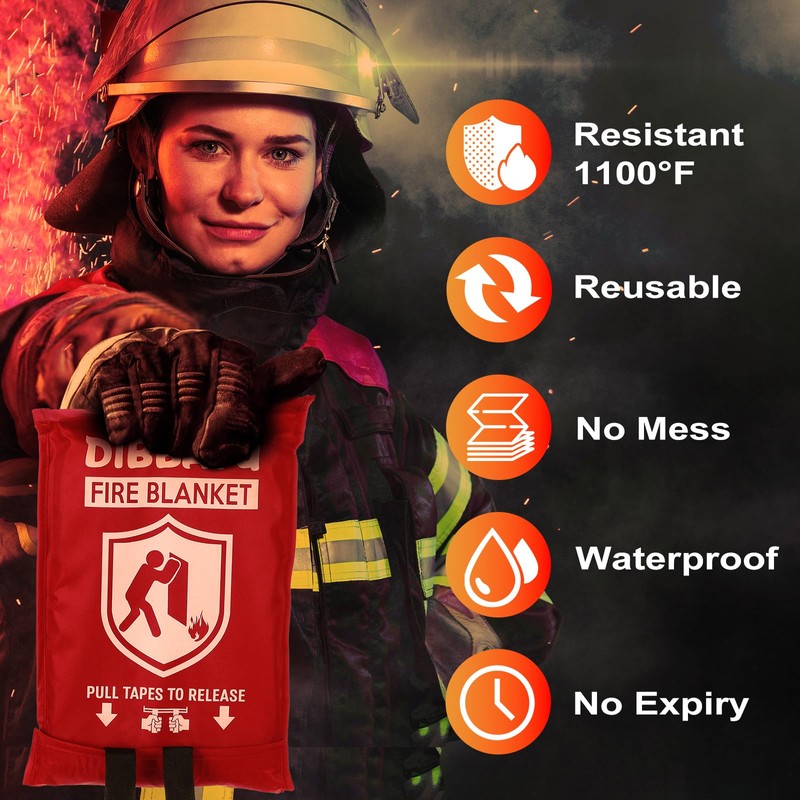 DIBBATU Fire Blanket for Home and Kitchen, Fire Blankets Emergency