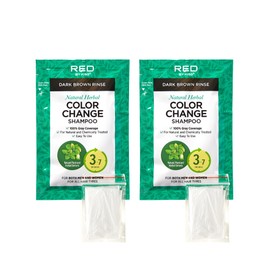 Red by Kiss Color Change Shampoo – Permanent Hair Color with 100% Gray Coverage, Quick 7-10 Minute Formula, No Tools Needed, Herbal Extracts, Includes 3 Shampoo Pouches (Dark Brown, 2 Pack)