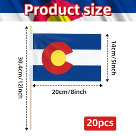 Pack of 20, Handheld Colorado Flags 5x8 Inch - Small State of Colorado CO Flags on Wood Sticks with Spear Top, Mini Coloradan Flag for Elections, Patriotic Decorations, Independence Day Celebrations