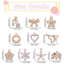 COGCHARGER 10 Pcs Brass Cubic Zirconia Charms Cherry Heart Butterfly Smile Brass Charm Pendants Light Gold for Jewelry Necklace Bracelet Earring Making