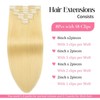 Hair Extensions Clip in Human Hair Bleach Blonde 3.9oz/110g 22inch