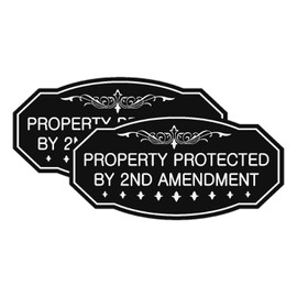Victorian Property Protected By 2nd Amendment Sign - Easy Installation | Durable Wall or Door (Black) - Small (2 Pack)