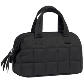 BTOOP Makeup Bag Travel Toiletry Bag for women, Cute Large Make Up Bag Organizer, Wide-open Quilted Cosmetic Bag for Travel Essentials (Black)