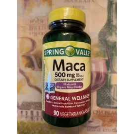 Spring Valley Maca 500mg-Made With Organic Maca Powder-90 Capsules. Exp. 03/2026