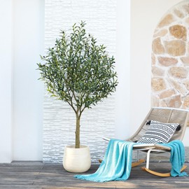 VeriNatural Artificial Olive Tree 6FT Tall Fake Tree - 1676 Leaves Faux Olive Trees with UV Resistant - Faux Plants Indoor Outdoor with Natural Wood Trunk for Home Room Office Decor Pottery