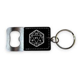 Keychain - Bottle Opener - D20 - Leather (Black/Silver)
