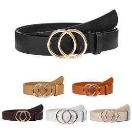 NBLYOS 1 Pack Women Belts Faux Leather for Jeans Fashion Belt with Gold Buckle Ladies Dress Belt(M,US,black)