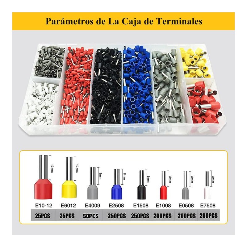 Crimpadora Terminal Cable Eléctrico 1200Pzs, Pinza Pelacable Alicates Alambre Engarzado,