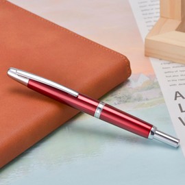 Jinhao 10 Series Press Fountain Pen Rose Red Retractable Extra Fine Nib with Ink Converter and Metal Pen Box Set (Silver Clip Version)