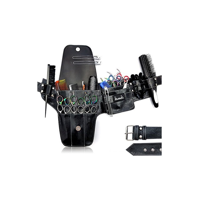 Kassaki Hairdressing Scissor Bag Hip Holster Pouch Black Cowhide Effect