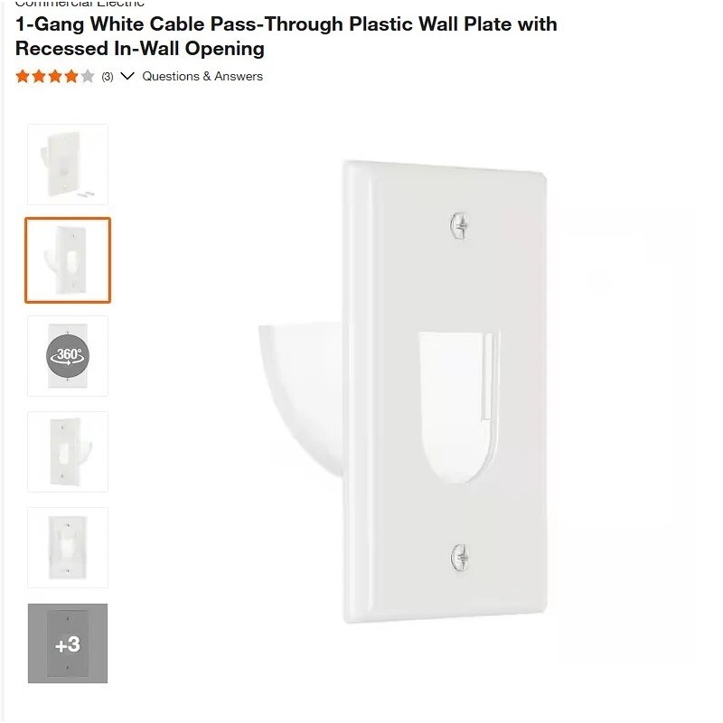 Commercial Electric 1-Gang Recessed Low Voltage Cable Wall Plate -