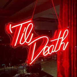 SHIDASIGN Til Death Neon Sign Red LED Neon Light Signs for Wedding Engagement Party Bridal Shower Decor Til Death Do Us Party Decor Valentines Day Gifts Neon Wedding Sign