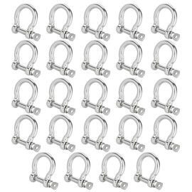 Axigundaone 24Pcs D Ring Shackles 1/4 Inch, Stainless Steel Clevis Shackle for Rigging, Screw Pin Anchor Shackle for Traction Wire, Chains (Silver)