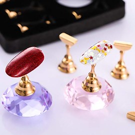 Soporte de exhibición de Arte de uñas, Soporte de exhibición de Arte de uñas magnético Puntas de uñas Soporte de Tren de práctica Base de Cristal(Rosa)