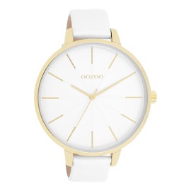 Oozoo - Timepieces Women's Watch in White | Women's Watch with Leather Strap | Modern Watch for Women | Elegant Analogue Women's Watch in Round C11346 (48 mm Case), White, Strap.