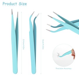 Ainiv 2Pcs Straight Curved Tweezers, Lash Tweezers, Stainless Steel Pointed Tweezers Kit, Sticker Tweezers, Craft Tweezers for Eyelash Extensions, DIY Crafts, Nail Art, Jewelry Making (Blue)
