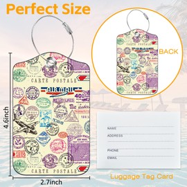 3 Pack Luggage Tag for Suitcase Vintage Travel Stamp Leather Travel Cruise Luggage Tag with Stainless Steel Loop Name ID Label Privacy Cover for Adults Teens Travel Bag Labels Set