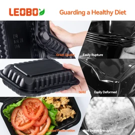 LEOBOX To Go Containers, BPA-Free Plastic Take Out Boxes with Lids 50-Pack 27oz Black MFPP Reusable Meal Prep Container for Food Storage, Hinged Clamshell Design for To-Go Lunch Salad Breakfast