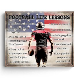 Super Bowl Canvas Wall Art, Football Life Lessons Picture Print Framed Art, Vintage Prints Motivational American Sports Wall Artwork for Boys Room Gym Dorm - Teamwork and Success 11x14inch
