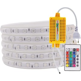 Wisada RGB LED Strip, 4 m 220 V SMD5050 60LEDs/m Flexible Colourful Strips, Multi-Colour Changing LED Light Strip Light Strip with 24 Button Remote Control & 1000 W RGB Waterproof Controller for