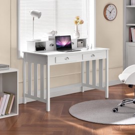 Yaheetech 47 Inch Large Computer Desk, White Home Office Workstation with 4 Storage Drawers, Modern PC Work Table 23 Deep with Monitor Stand for Screen, Wood Stable Executive Table with Large Desktop