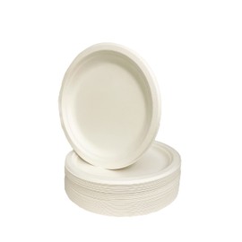 Be4Ever Pack of 50 Round 10 inch Disposable Plates Super Rigid Bagasse Plates Set Eco-Friendly, Sugarcane Strong Party Plates Heavy Duty Biodegradable and Compostable Dishes for BBQ Party Picnic