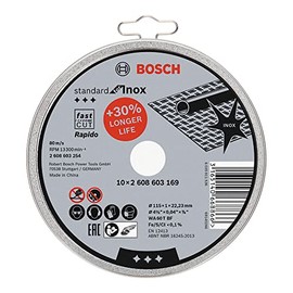 Bosch Bosch Professional 2608603254 Standard Inox Rapido Straight Cutting Disc, 115mm x 22mm x 1mm, White