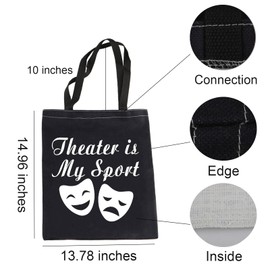 LEVLO Acting Inspired Gift Theatre Bags Theater Is My Sport Shopping Bags Tote Bags For Performance Actress Actors Director (Theater Is My Sport-Black)